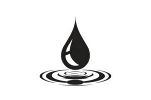 Abstract black water droplet icon with ripples spreading outwards, symbolizing purity, freshness, and tranquility in minimalist design. png