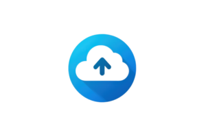 Blue upload icon with cloud symbol, representing data storage and file sharing. Perfect for tech, internet, and cloud computing themes. png