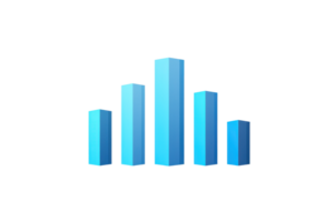 Blue bar chart illustration depicting data analysis, statistics, and business growth on a transparent background. png
