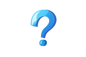Illustration of a blue question mark with a shiny, glossy finish, isolated on a transparent background. Represents inquiry, curiosity, and questions. png