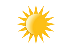 Bright yellow sun illustration with rays. Perfect for weather, summer, and energy themes. Use in design projects, apps, or websites. png