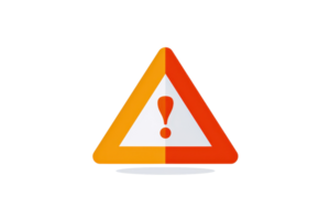 Illustration of a caution sign with an exclamation mark, symbolizing alert, warning, and hazard in a triangular shape. png