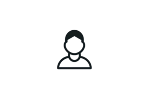 Minimalist black outline of a person icon on a transparent background, perfect for user profile or avatar placeholder. png