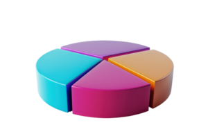 Colorful 3D pie chart depicting data distribution in vibrant sections for business analysis, statistics, and presentations png