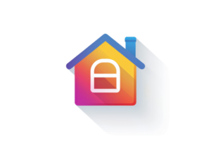 Colorful app icon representing a house with a window and chimney. Perfect for real estate or property related applications and websites. png