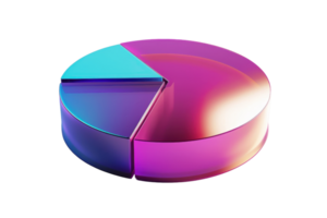 Colorful 3D rendered pie chart with reflective surface, ideal for business presentations, data visualization, and creative analysis reports. png