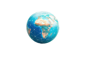 Digital globe with network connections illustrates global communication and technology concept. Perfect for tech, network, and innovation content. png