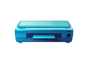 Front view of a modern blue printer isolated on a transparent background. perfect for office or home printing needs. png