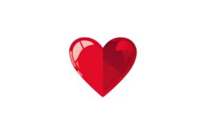 Shiny red heart icon on a transparent background, symbolizing love, romance, and affection. png