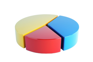 Colorful pie chart divided into yellow, red, and blue sections, representing data distribution and analysis in business and statistics. png