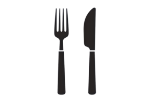 Silhouette of a fork and knife, simple black cutlery icons isolated on a transparent background. perfect for food-related projects and design png