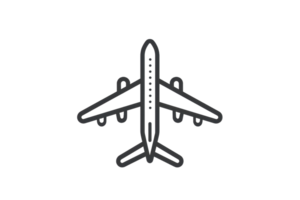 Simple black and white line drawing of an airplane, great for use in travel, aviation, or transportation designs and projects. png