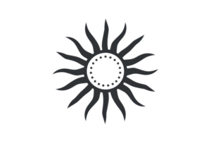 Simple black sun icon with rays extending outwards, representing warmth and energy, perfect for designs and graphics. png