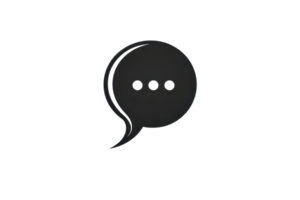 black chat bubble with three dots on a transparent background, representing communication, messaging, and social media. png