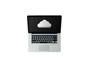 Laptop displaying cloud icon on screen, representing cloud computing and online storage, isolated on transparent background. png