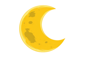 Illustration of a yellow crescent moon with texture on transparent background. perfect for themed designs and educational materials. png