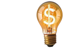 Light bulb with a dollar sign inside, symbolizing business idea, financial investment, and innovation, isolated on a transparent background. png