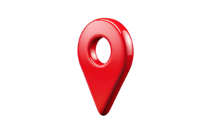 Red map pin icon representing a location marker, isolated on transparent background. Useful for navigation, GPS, and map applications. png