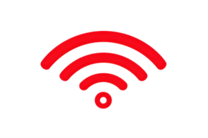 Red Wi-Fi signal icon on transparent background symbolizing wireless internet connectivity, network technology, and communication. png