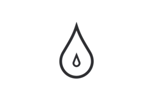 Minimalist line drawing of a water droplet icon, symbolizing purity, hydration, and nature. Ideal for environmental and wellness designs. png