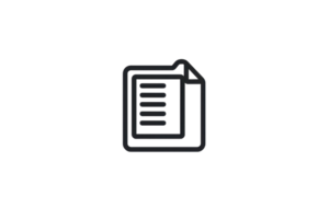 Minimalistic black and white outline of a document with a folded corner and text lines, isolated on transparent background - perfect for office use. png