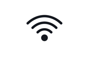 Minimalist black WiFi signal icon on transparent background. representing wireless connectivity and technology. Ideal for tech and communication themes. png