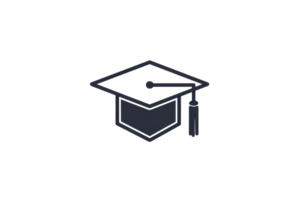 Minimalist black graduation cap icon representing education, achievement, and scholarly success in a clean, simple design. png