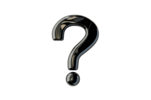 A shiny black 3D question mark on a transparent background, perfect for concepts related to uncertainty, inquiry, or mystery. png