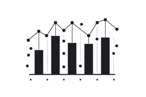 Graphical representation of bar chart with line graph overlay, illustrating data trends and statistical analysis in a visual format. png