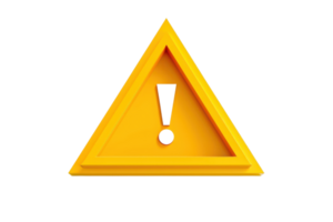 3D yellow warning sign with an exclamation mark isolated on transparent background. symbolizing caution, alert, and attention. png
