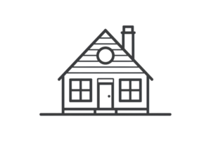 Outline of a house with classic architectural features including windows, door, and chimney. Perfect for real estate or home design concepts. png