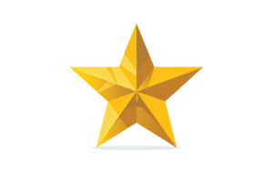 Bright, shiny golden star icon with geometric design, isolated on a transparent background. perfect for awards, achievements, and recognition graphics. png