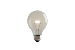 Close-up image of a glowing light bulb isolated on a transparent background. symbolizing ideas, innovation, and energy efficiency. png