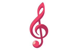Illustration of a red treble clef music note on a transparent background. Perfect for use in music-related designs, posters, and educational material. png