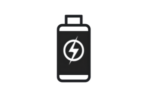 Minimalistic black battery icon representing power and energy. Perfect for use in technology, electronics, and renewable energy projects. png