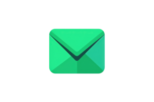 Green email envelope icon on a transparent background, symbolizing communication, online messaging, and digital correspondence. png