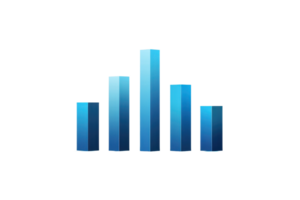 A modern 3D blue bar chart icon representing data analytics, statistics, and business performance in a digital format. png