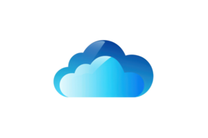 Digital blue cloud icon representing cloud computing, data storage, and online services in a modern, sleek visual style. png