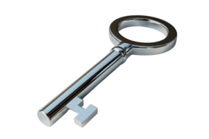 Silver key isolated on transparent background. High quality image ideal for security, unlock, and key-related concepts in business and technology. png