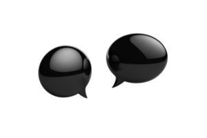 Glossy black 3D speech bubbles on a transparent background, perfect for communication, chat, and messaging design concepts. png