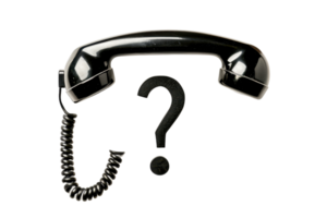 Mysterious concept image of a telephone handset with a question mark. Perfect for communication, inquiry, or customer service themes. png