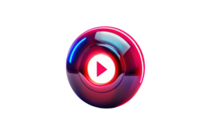 A sleek, futuristic play button icon set against a dark background, glowing with vibrant neon colors, highlighting modern digital media design. png