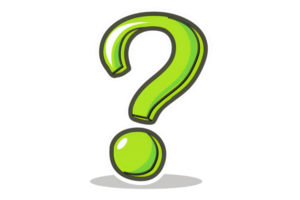 A vibrant green question mark illustration on a transparent background. symbolizing inquiry, uncertainty, and curiosity in a playful style. png