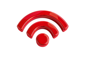 3D red Wi-Fi symbol icon isolated on transparent background. representing wireless network and connectivity, suitable for technology or communication concepts. png