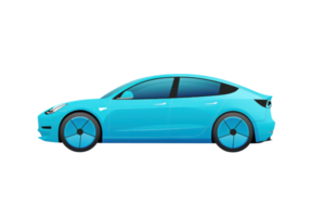 Sleek blue electric car profile view. Modern design, eco-friendly vehicle. Ideal for urban and suburban driving, representing sustainable mobility. png