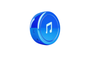 Blue music note icon in 3D design on transparent background. Ideal for representing music apps, audio files, and digital content. png