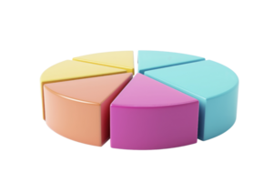Colorful 3D pie chart representation with vibrant slices, perfect for data visualization and business presentations. png