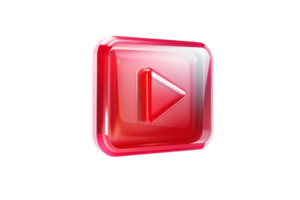 3D glossy red play button icon symbolizing media, , and digital playback on a transparent background for online content and multimedia purposes. png