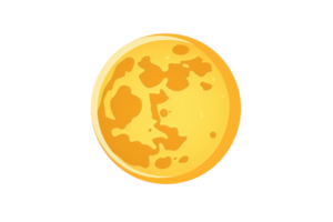 Illustration of a golden yellow full moon with detailed surface craters, isolated on a transparent background. Perfect for celestial themes or night concepts. png