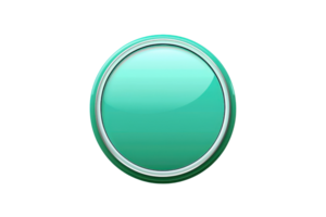Glossy green button icon with a metallic border, isolated on a transparent background showcasing modern and sleek digital design elements. png
